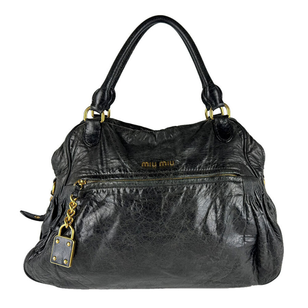 Miu Miu 2way Shoulder Bag leather black gold